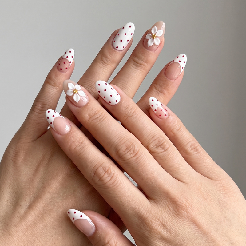 Nail Art Red Wine - Bestseller Press-On Nägel für Nagelkunst: Frühlings-Cremeweiße