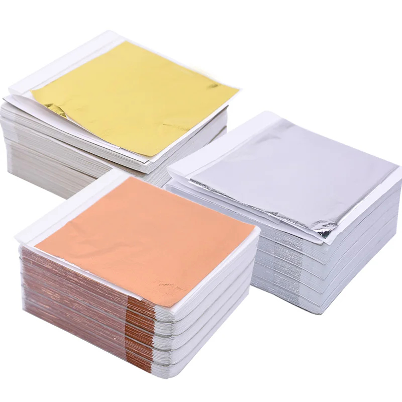 Nail Foil Transfer - 100 Stück Imitations-Gold-Silber-Kupferfolienblätter, Blattgold-Flocken, Vergoldungsblätter für