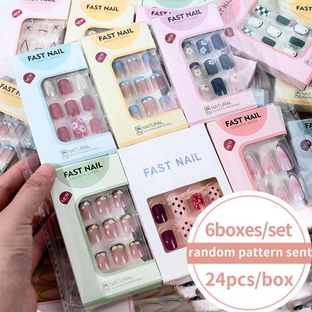 Nail Art Fake - 6 Boxen/Set Kurze Quadratische Künstliche Nägel