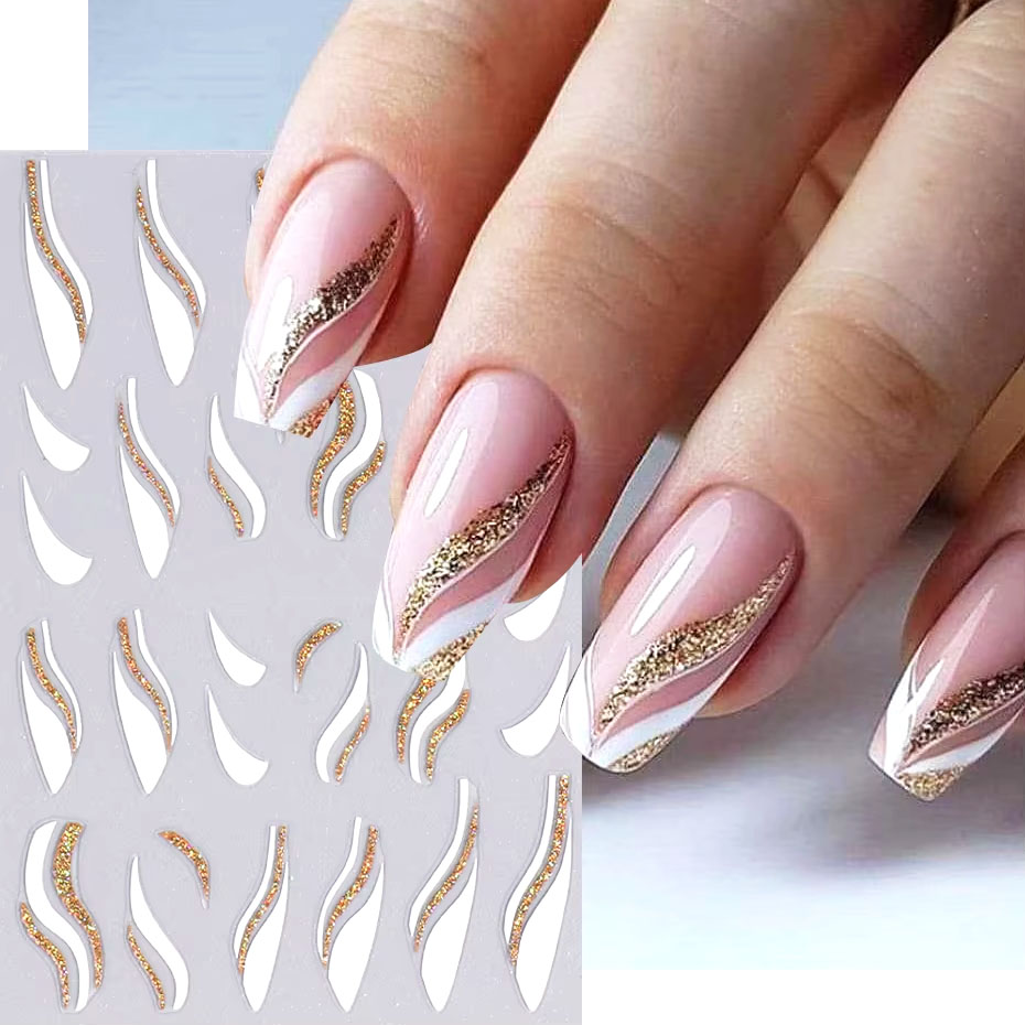 Nail Art Xmas Design - 1 stücke Gold Glitter Französisch Design