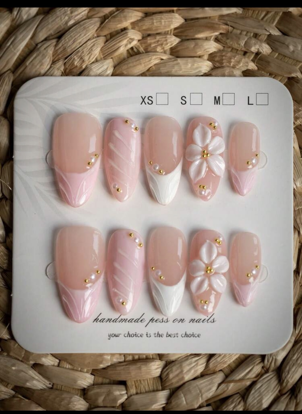 Nail Art Wedding - 10 Stück mandelförmige handgefertigte Nägel mit