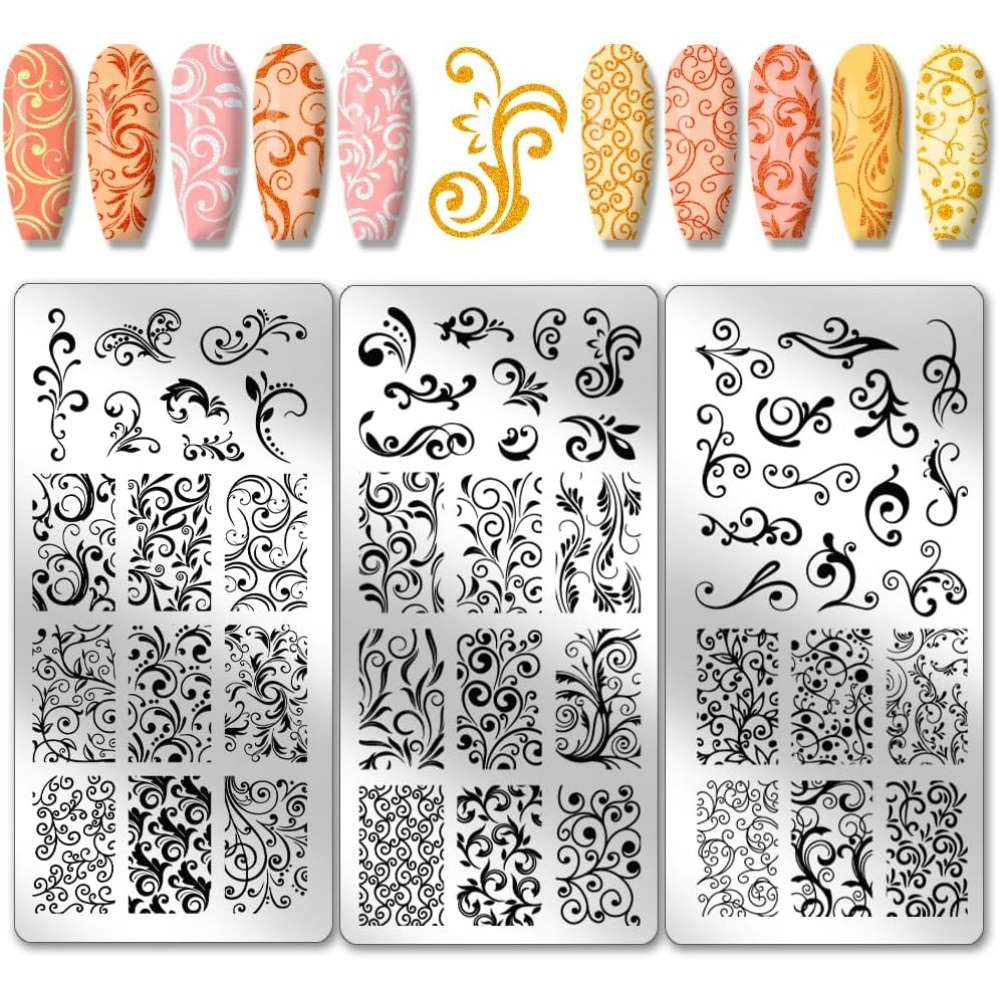 Nail Stamping Plate - 3 Stück Wirbelmuster Nail Art Vorlagen