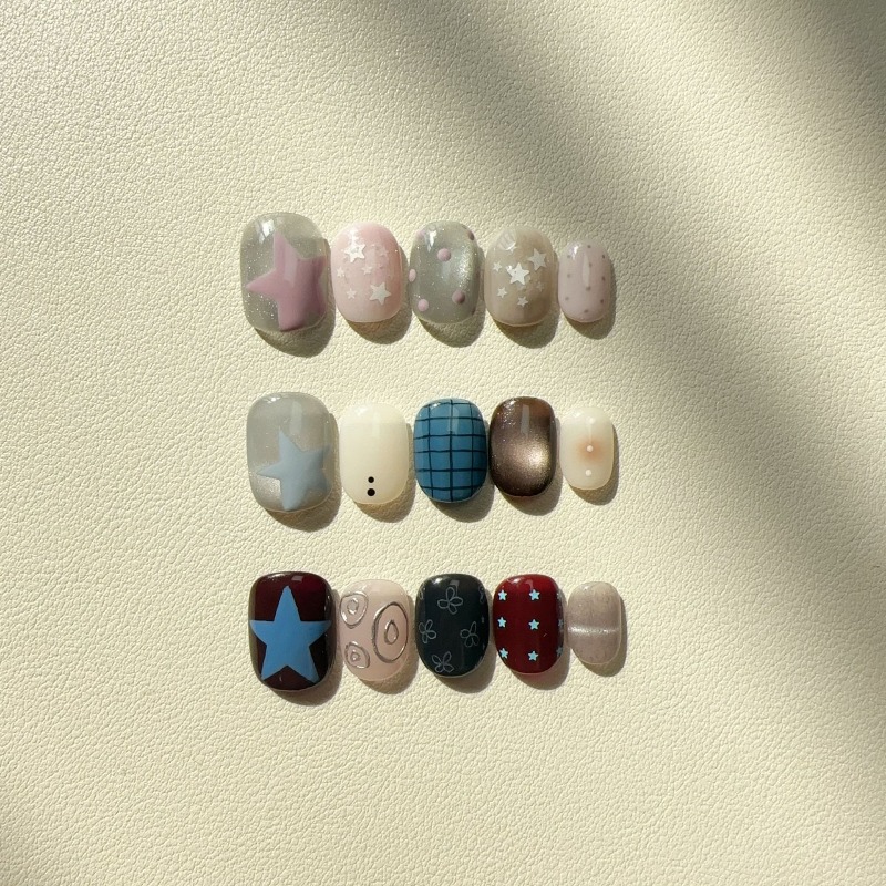 Nail Art Cat Eye Simple - 10 Stück handgemachte Ins-Style kurze quadratische
