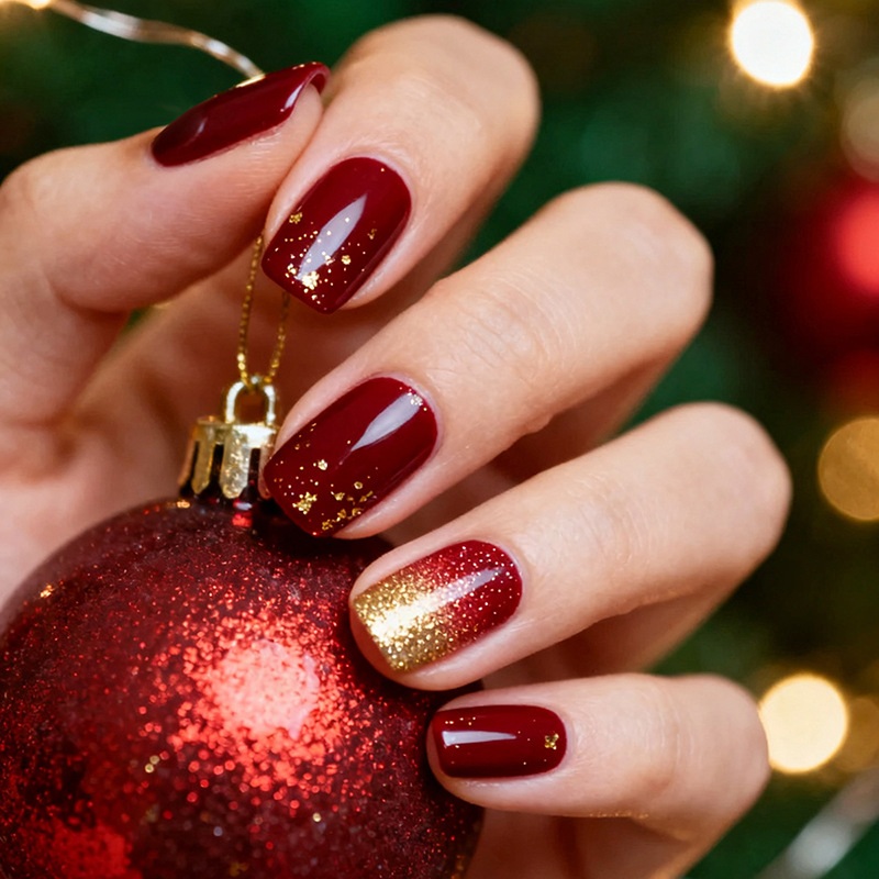 Nail Art Red Wine - 24 Stück Weinrote Vollabdeckungs-Nagelspitzen mit Farbverlauf,