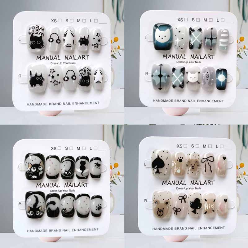 Nail Art Eye Cat - 10 Stück niedliche Cartoon-schwarze Katze, blau,