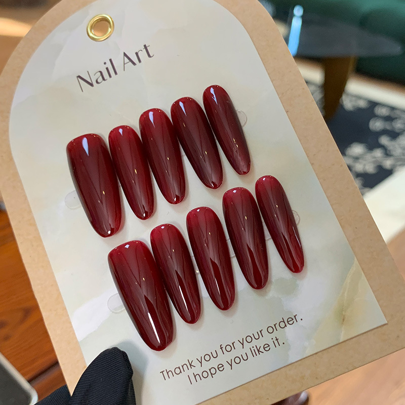 Nail Art Red Wine - 10 Stück Weinrote Lange Ovale Handgemachte