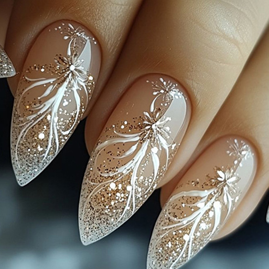Nail Art Glitter - 24 Stück/Set kurze mittelgroße künstliche Nägel