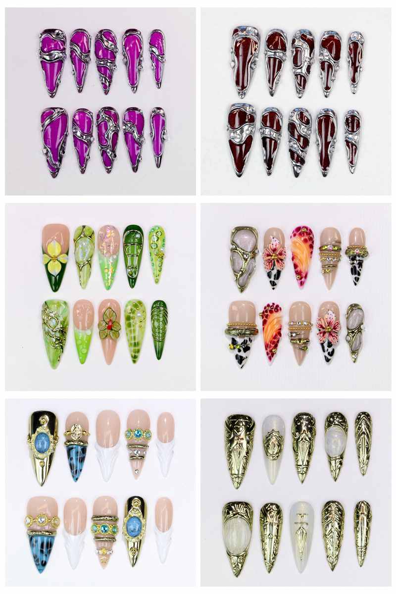 Nail Art Glossy - 10 Stück Lange Stiletto Aufklebenägel Glänzend