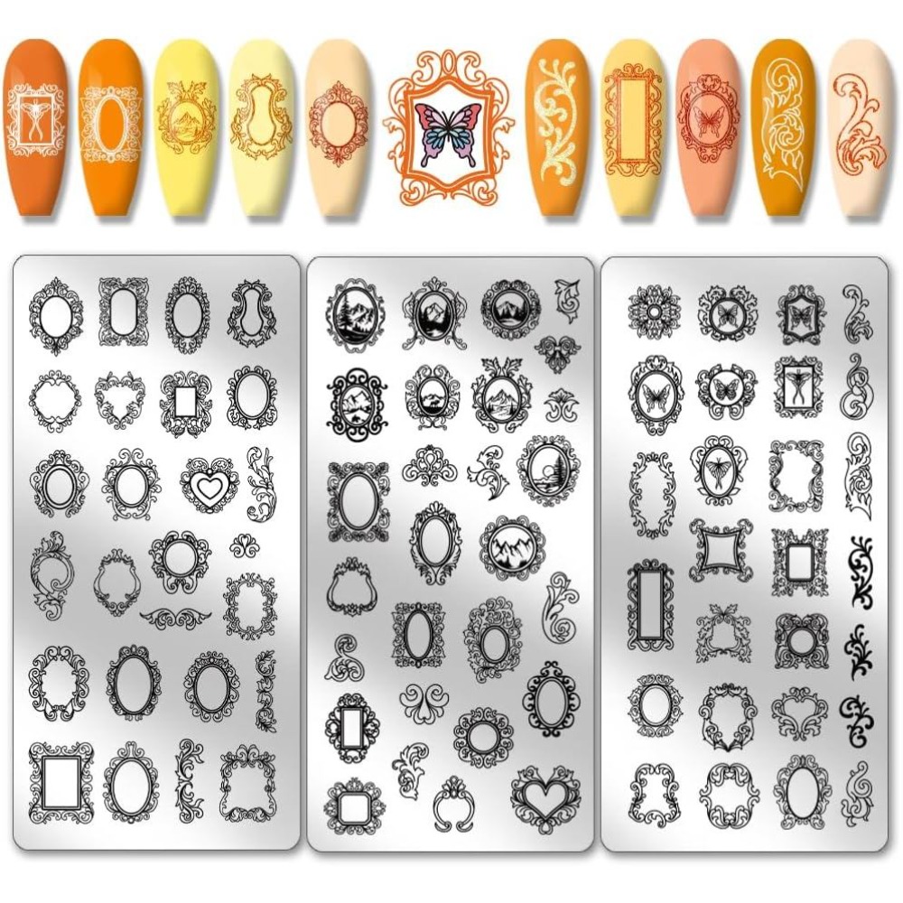 Nail Stamping Plate - 3er-Set Vintage Bilderrahmen Nagelstempelplatten – Gemischte