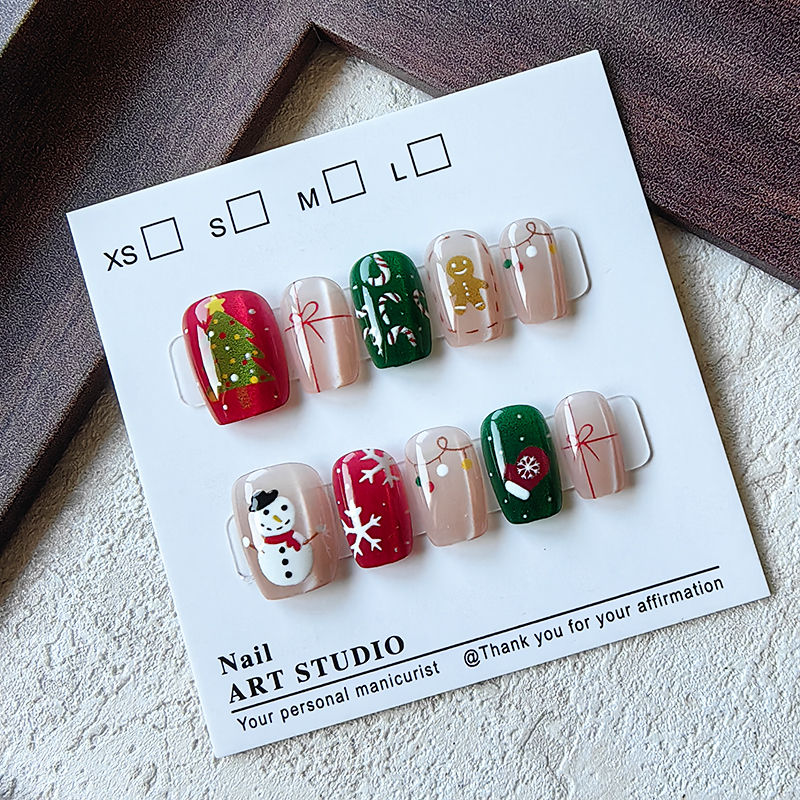 Nail Art Fake - 10 Stück Weihnachten halb handgemachte Nägel