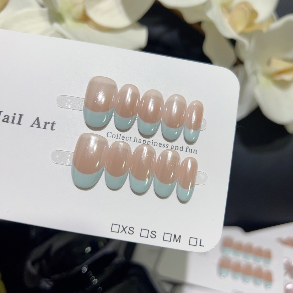 Nail Art Cat Eye Simple - 10-teiliges Set französischer Mandel-Oval-Kurznägel, einfache glänzende