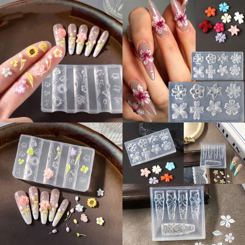 Nail Stamping Plate - Neue Blumen-Nagelkunst-Form 3D Silikon-Schablone Wiederverwendbare Blütenblatt-Silikonform