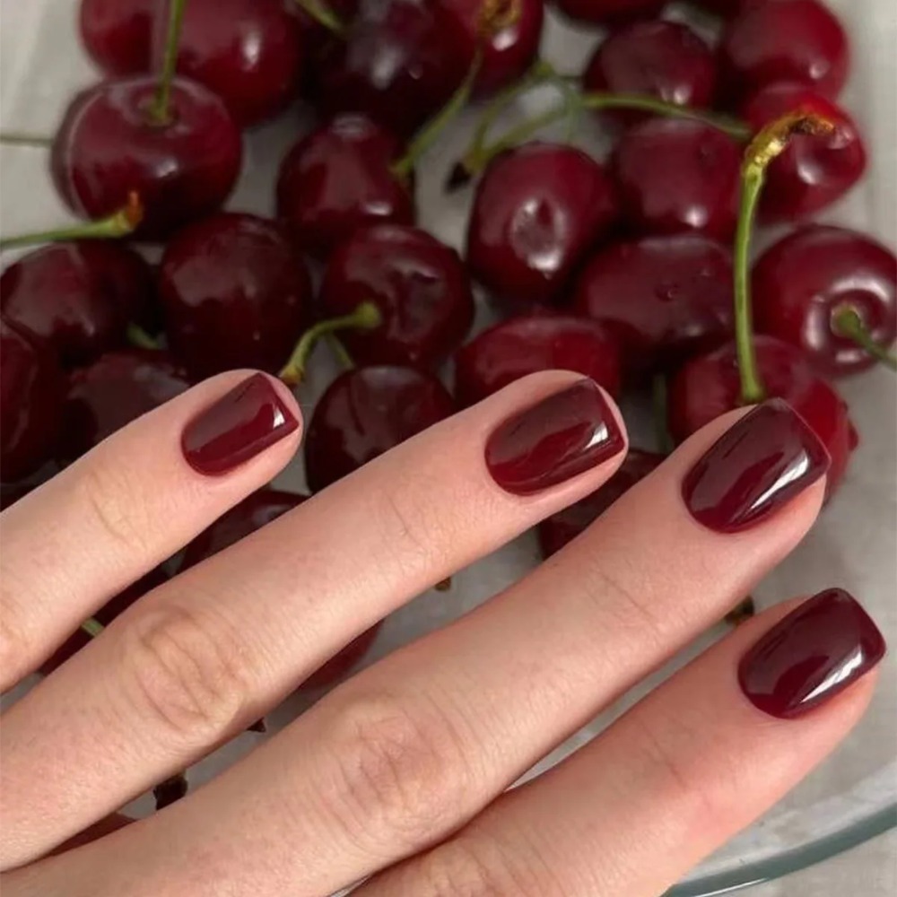 Nail Art Red Wine - 24 Stück Einfarbige Weinrote Künstliche Fingernägel,