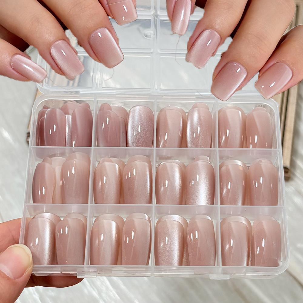 Nail Art Wedding - 144 Stück/Box Nude Pink Katzenaugen-Aufklebenägel Glänzende