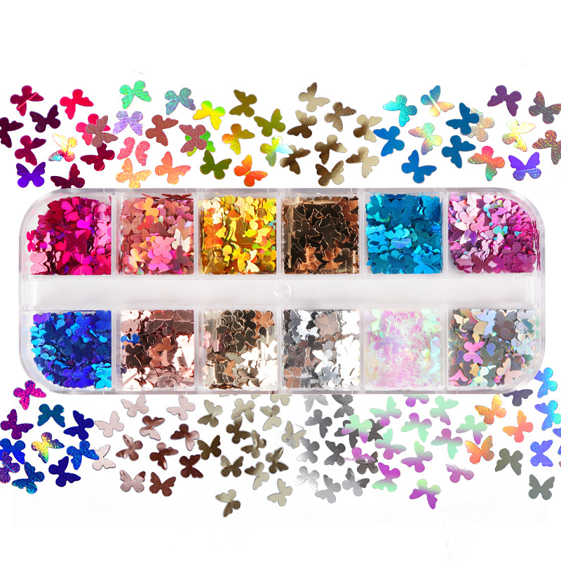 Nail Art Glossy - Mix Farbe Fluoreszierende Schmetterling Glitter Wimpern