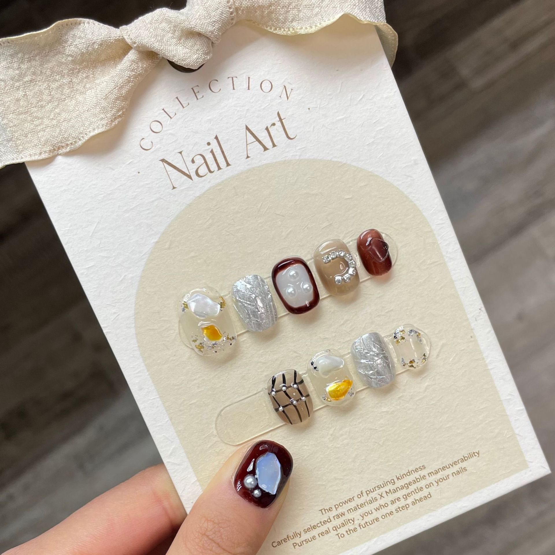 Nail Art Cat Eye Simple - 10 Stück kurze schwarze quadratische handgemachte