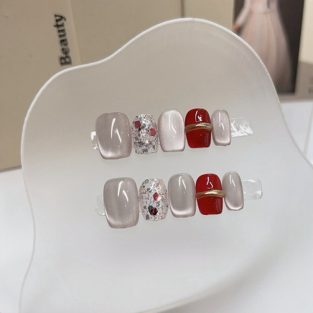 Nail Art Cat Eye Simple - 10 Stück leichte, luxuriöse, kurze, quadratische,