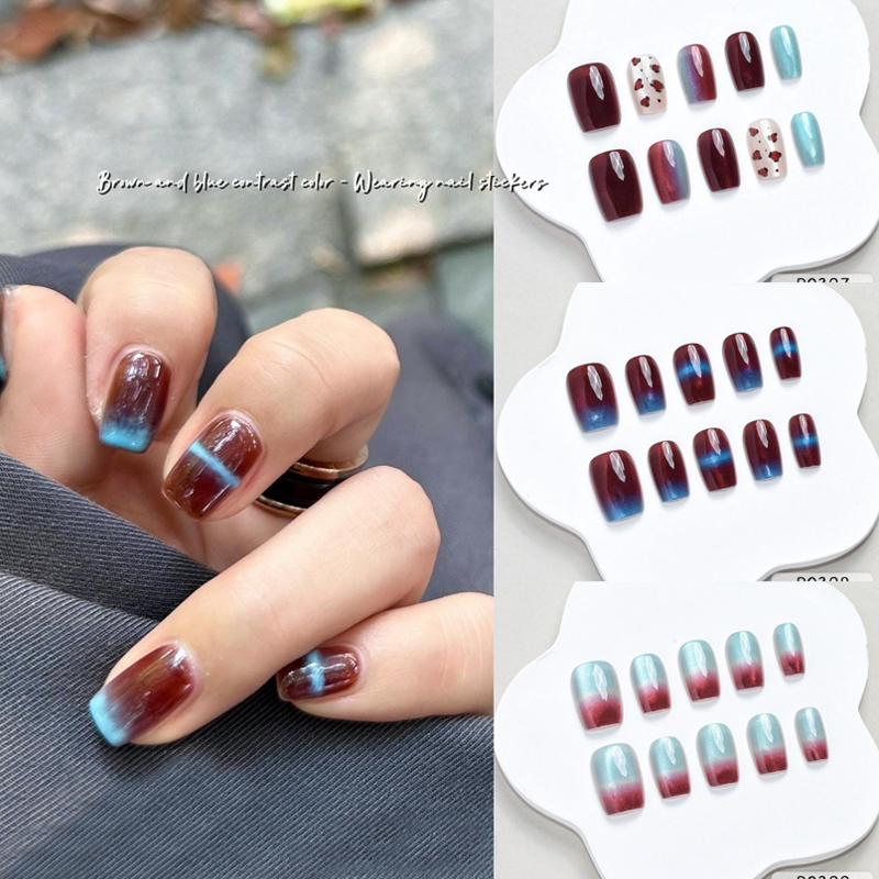 Nail Art Fake - 10Pcs Herbst Winter Neue Stil Blau