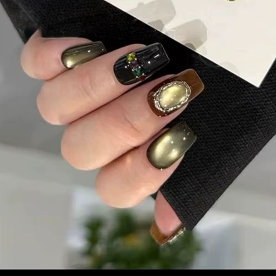 Nail Art Cat Eye Simple - 10 Stück Retro Herbst Handgemachte Nagelkunst