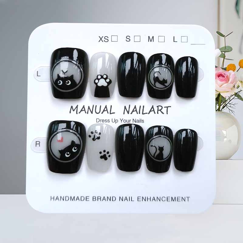 Nail Art Eye Cat - 10 Stück niedliche Cartoon-schwarze Katze und