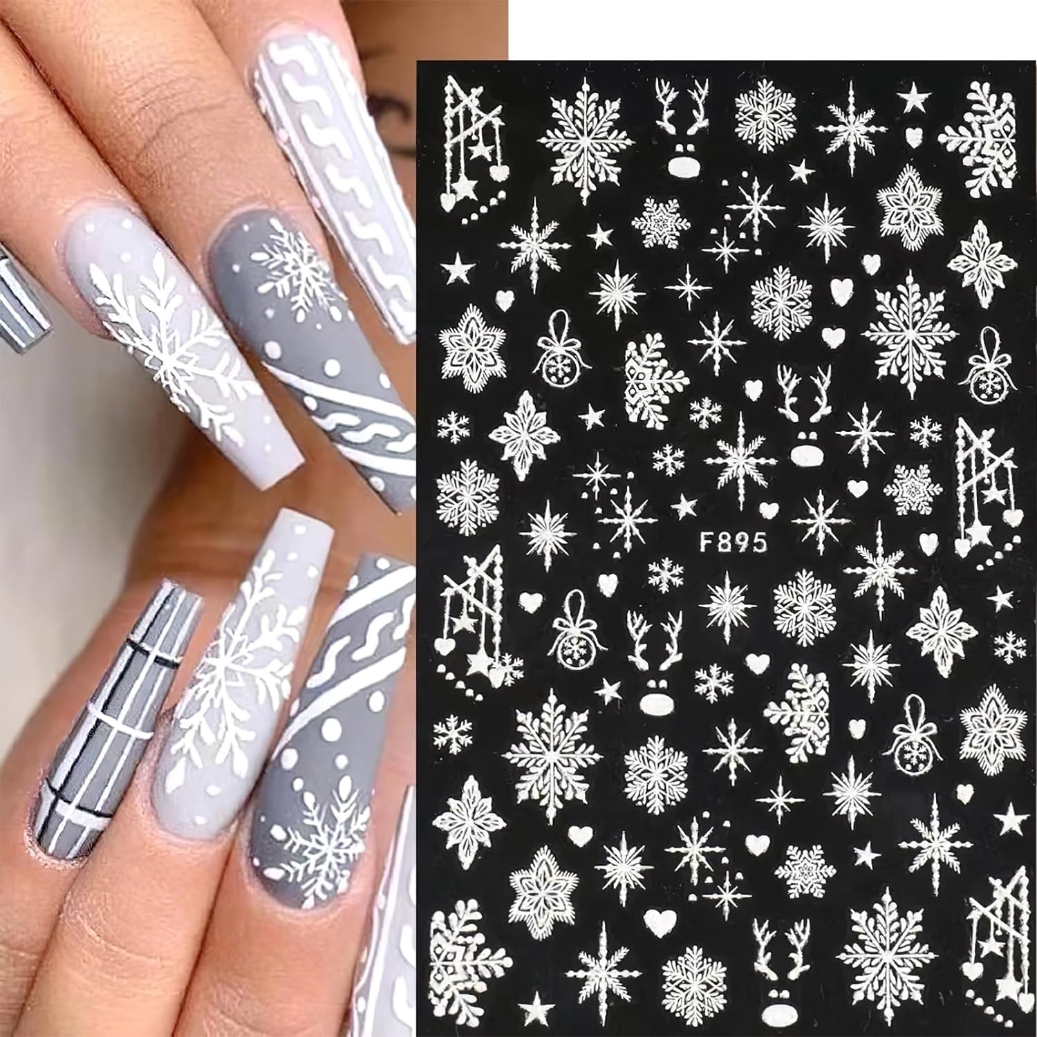 Nail Art Xmas Design - 3d Schneeflocke Nail Art Aufkleber weiß