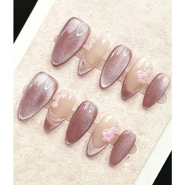 Nail Art Cat Eye Simple - 10 Stück handgefertigte mittelgroße Mandel-Nägel, einfache