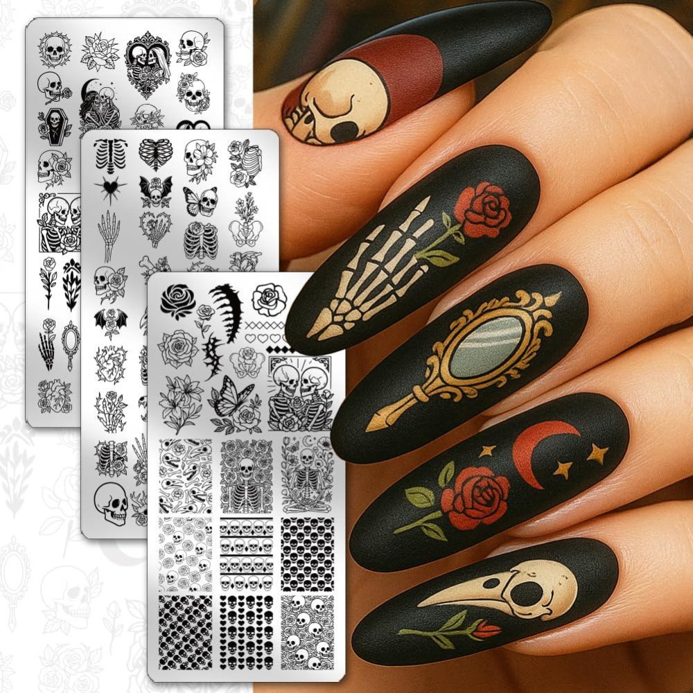 3er-Set Totenkopf-Nagelstempel – Nail Stamping Plate Bewertung und Preis