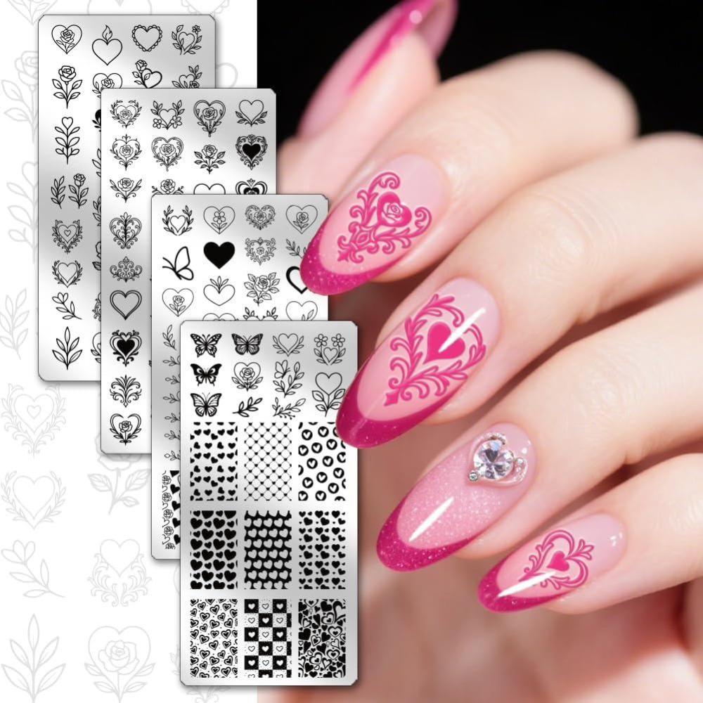 4 Stück Herz-Nagelstempelplatt – Nail Stamping Plate Bewertung und Preis