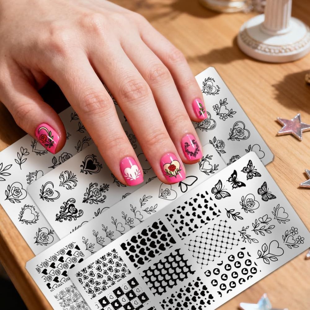 4 Stück Herz-Nagelstempelplatt – Nail Stamping Plate Bewertung und Preis