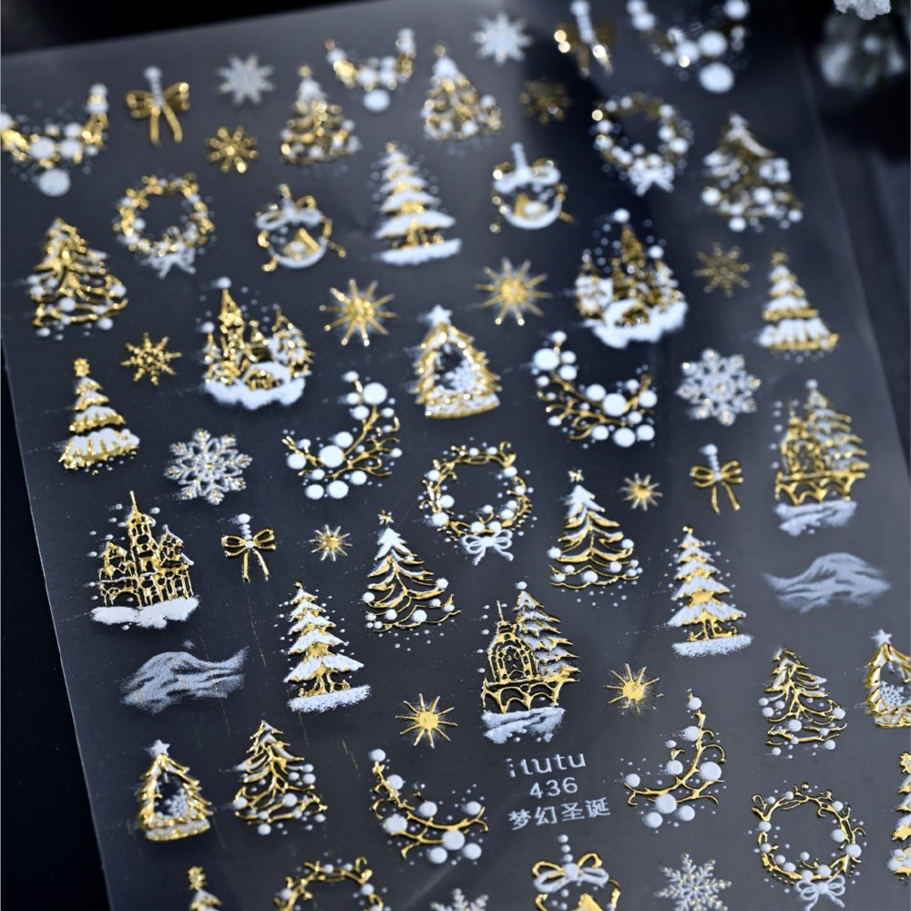 5D geprägte Gold Schloss/Girla – Nail Art Xmas Design Bewertung und Preis